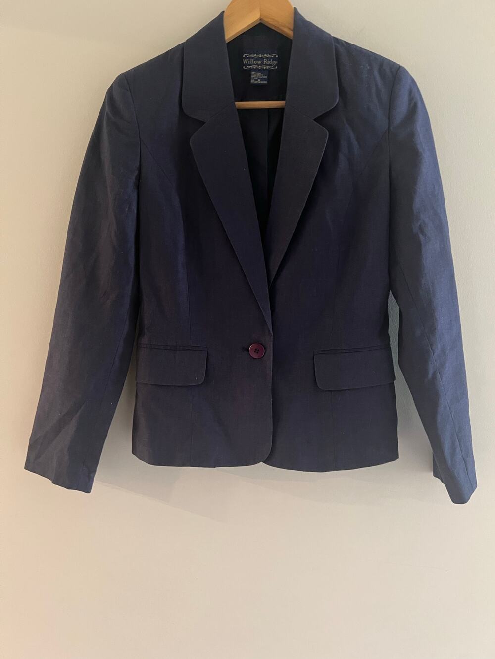 Vintage Willow Ridge Linen Cotton Women's One Button Blazer Blue Size 6 JL
